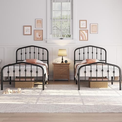 Yaheetech Metal Bed Frame Twin Size Metal Platform Bed Frame with Victorian Style Headboard/Footboard/Easy Assembly/No Box Spring Needed/Black