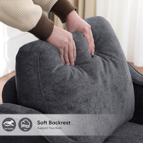 Accent Chairs Set of 2, Upholstered Living Room Chairs with Side Pocket, Mid Century Modern Reading Chair for Bedroom, Comfy Armchair Single Sofa Side Chair for Office, Small Room, Dark Grey