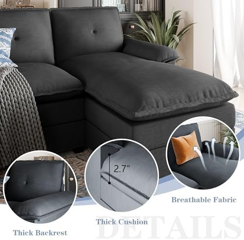 U Shaped Sectional Couches for Living Room,110" Modern Big Sofa Couch with Double Chaise,4 Seat Modular Sofa Couches with Thick Cushion & Soft Backrest,Black