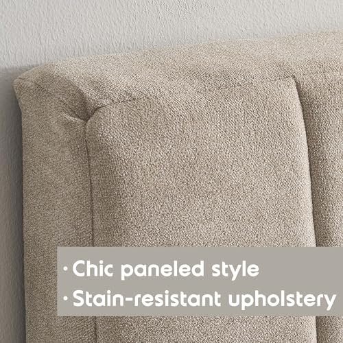 Nestl Upholstered Queen Headboard - Easy Assemble Channel Stitched Headboard Queen Size - Wall Mounted Headboards with 3D Soundproof Wall Panels Peel & Stick Floating Headboards, Beige