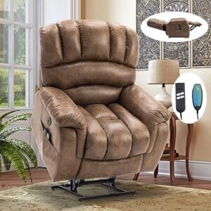 Large Dual Motor Power Lift Recliner Chair Lay Flat Sleeper Chair with Heat and Massage, 2 Remote Controls, 2 USB Ports & 2 Side Pockets (Brown)